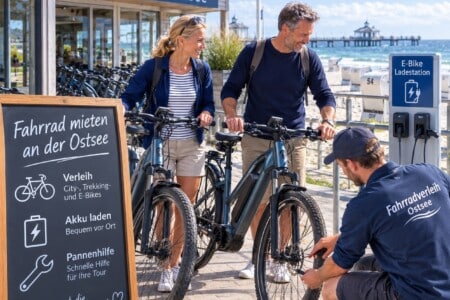 Fahrrad mieten an der Ostsee-Verleih-Akku laden-Pannenhilfe